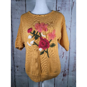 Norton McNaughton Womens Sweater Yellow‎ Floral Medium